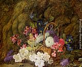 Basket Canvas Paintings - Still life with a basket of flowers